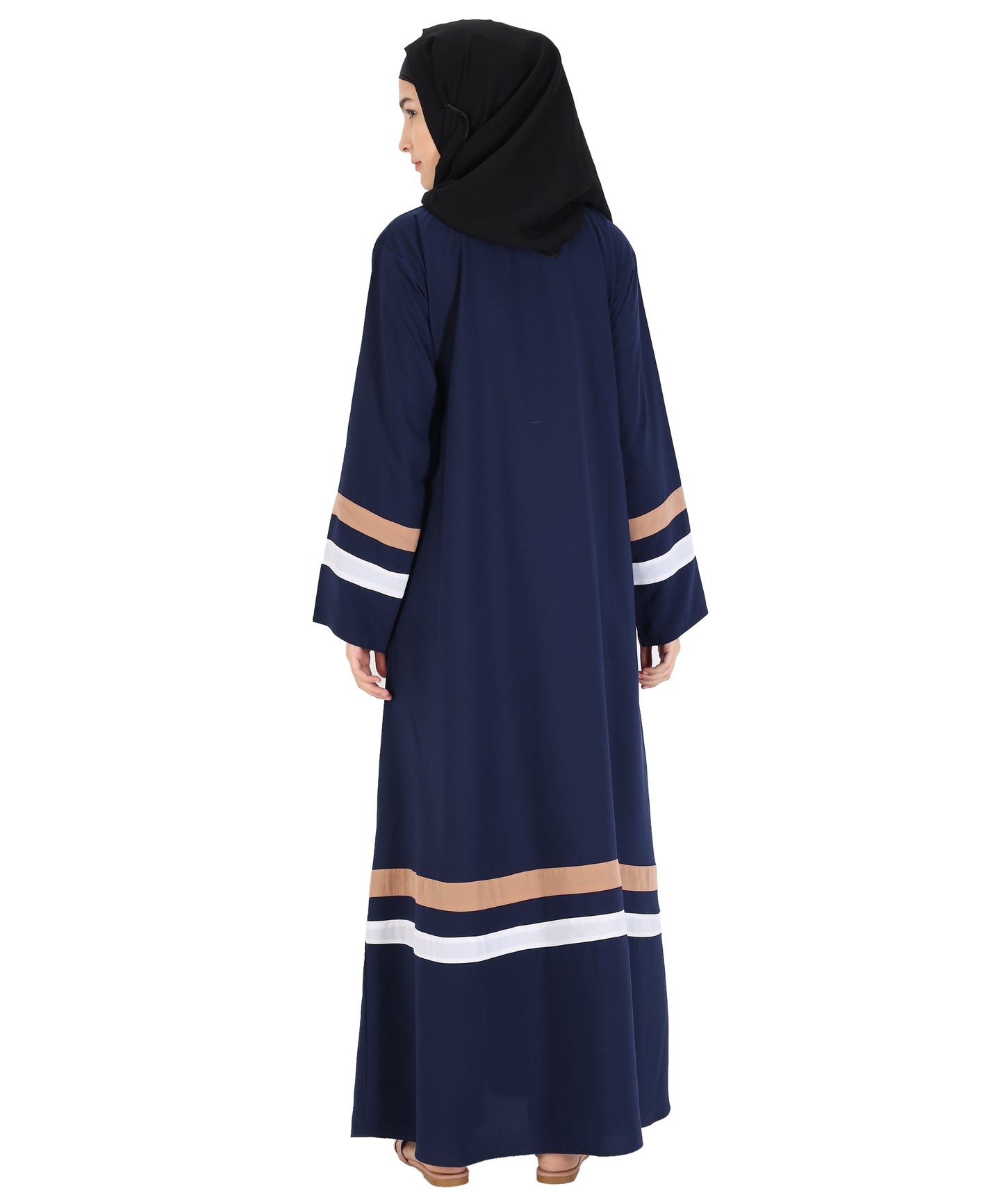 Beautiful Self Design Blue Crepe Abaya Without Hijab_0838
