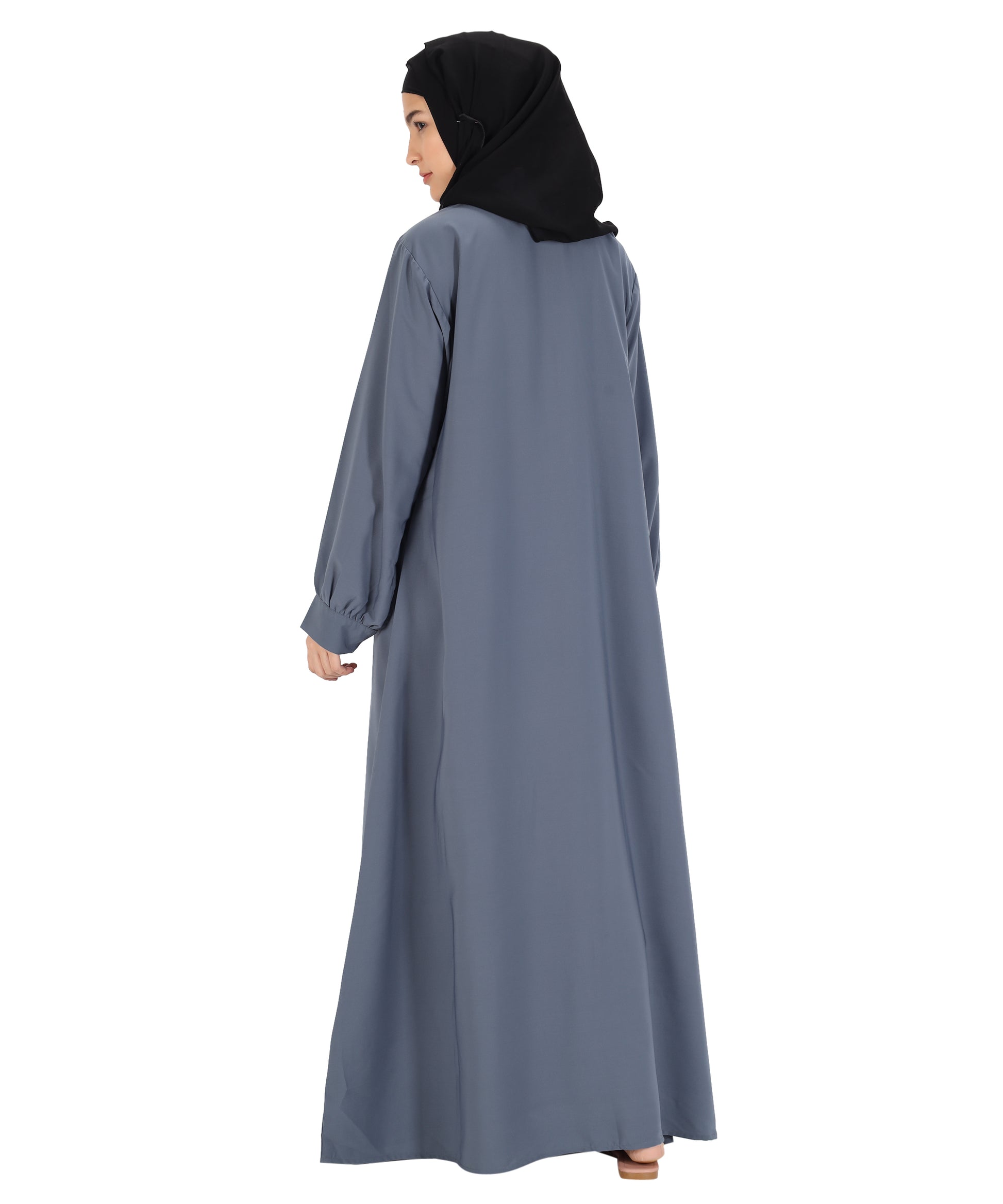 Beautiful Self Design Grey Crepe Abaya Without Hijab_0839