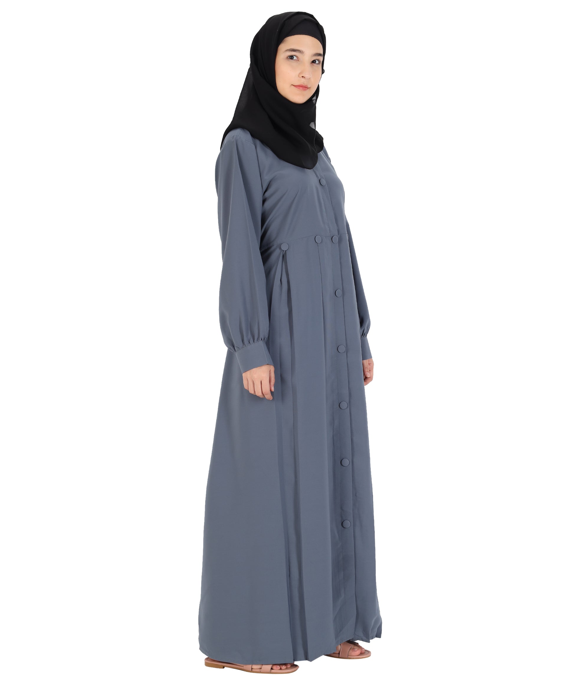 Beautiful Self Design Grey Crepe Abaya Without Hijab_0839
