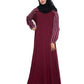 Modest City Self Design Maroon With White Sleeves Stripes Abaya or Burqa for Women & Girls-Series Laiba