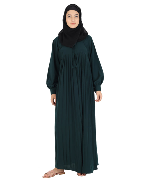 Beautiful Self Design Green Crepe Abaya Without Hijab_0841