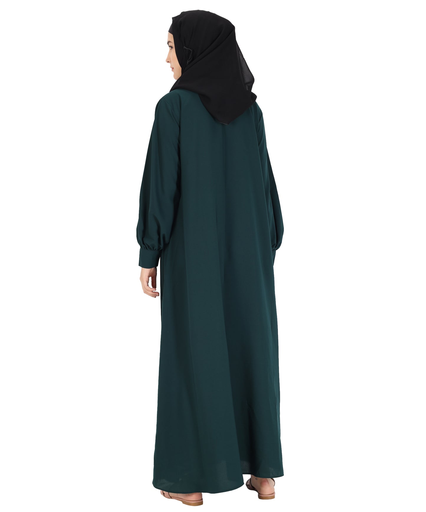 Beautiful Self Design Green Crepe Abaya Without Hijab_0841