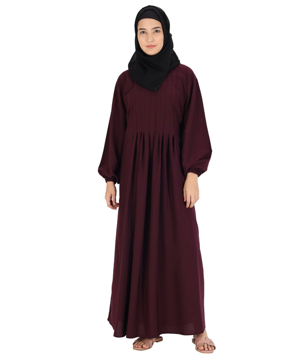 Beautiful Self Design Maroon Crepe Abaya Without Hijab_0842
