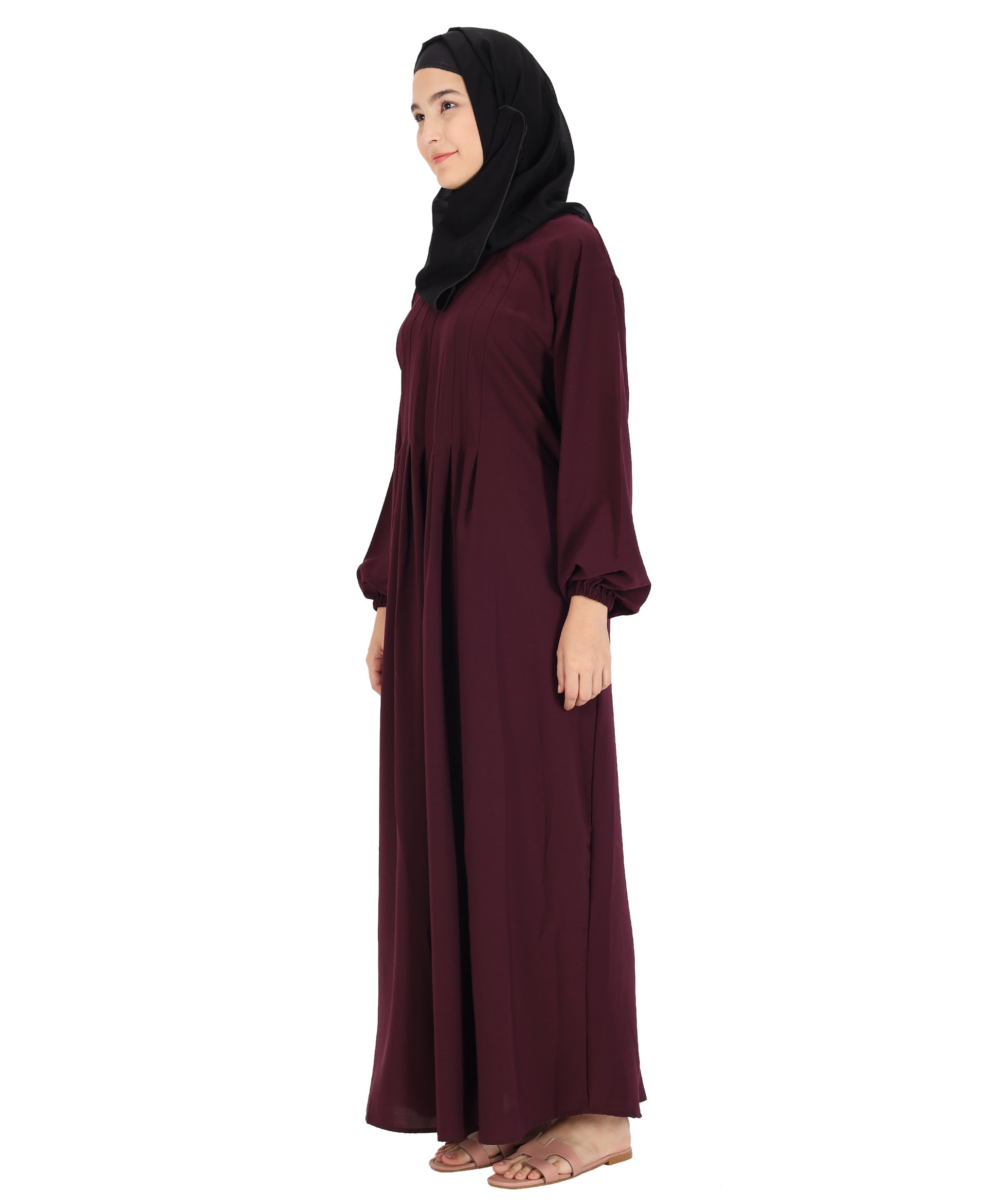 Beautiful Self Design Maroon Crepe Abaya Without Hijab_0842