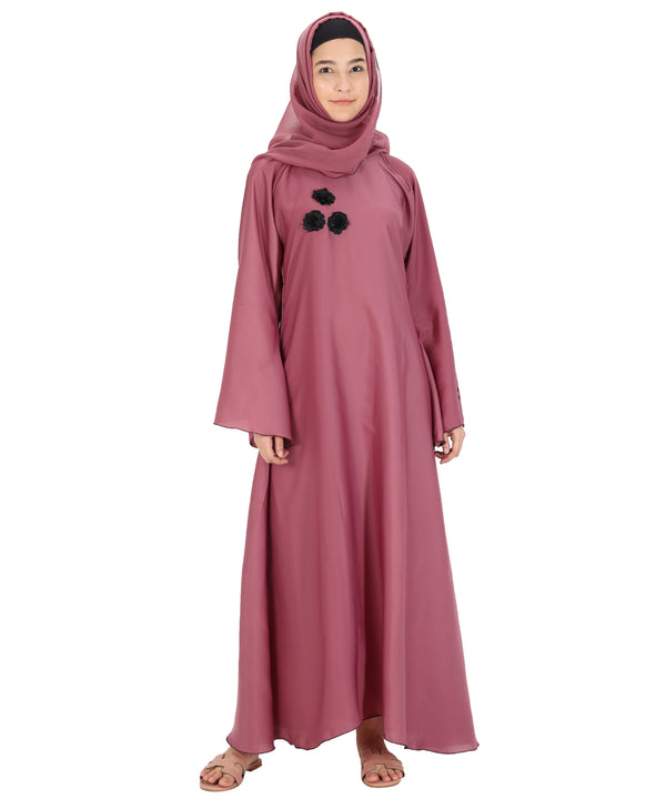 Beautiful Self Design Pink Art Silk Abaya With Hijab_0845