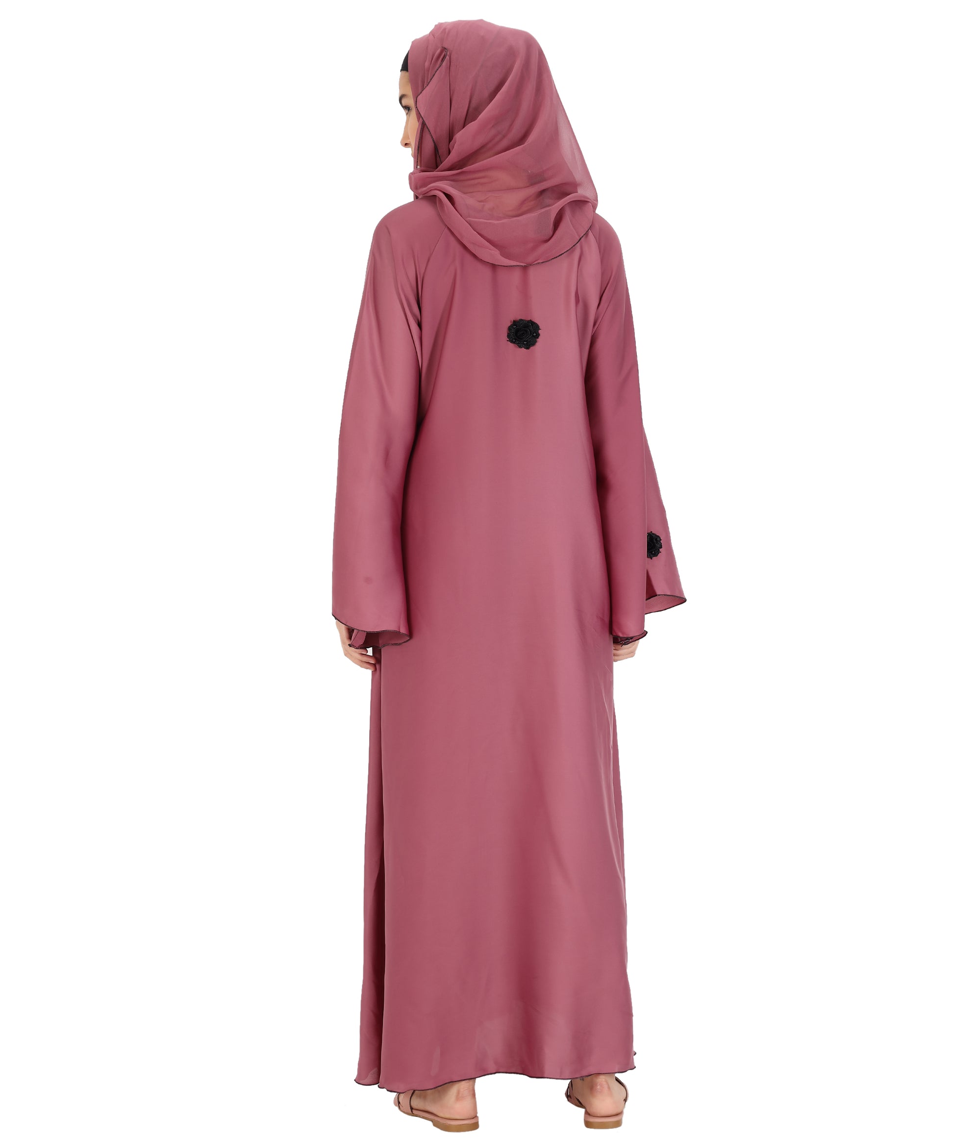 Beautiful Self Design Pink Art Silk Abaya With Hijab_0845