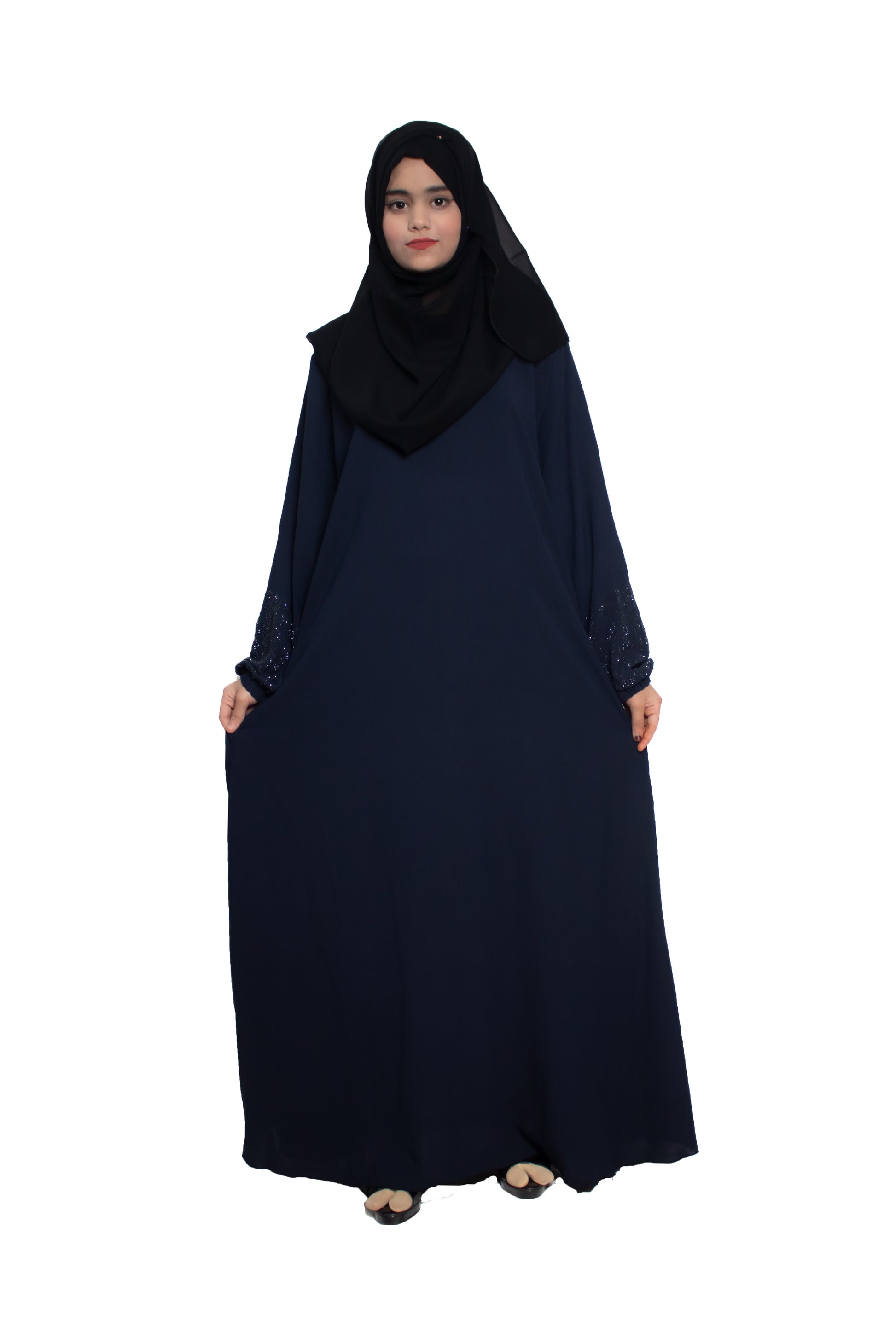 Modest City Self Design Plain Blue Cuff Nagg Abaya or Burqa for Women & Girls -Series Laiba