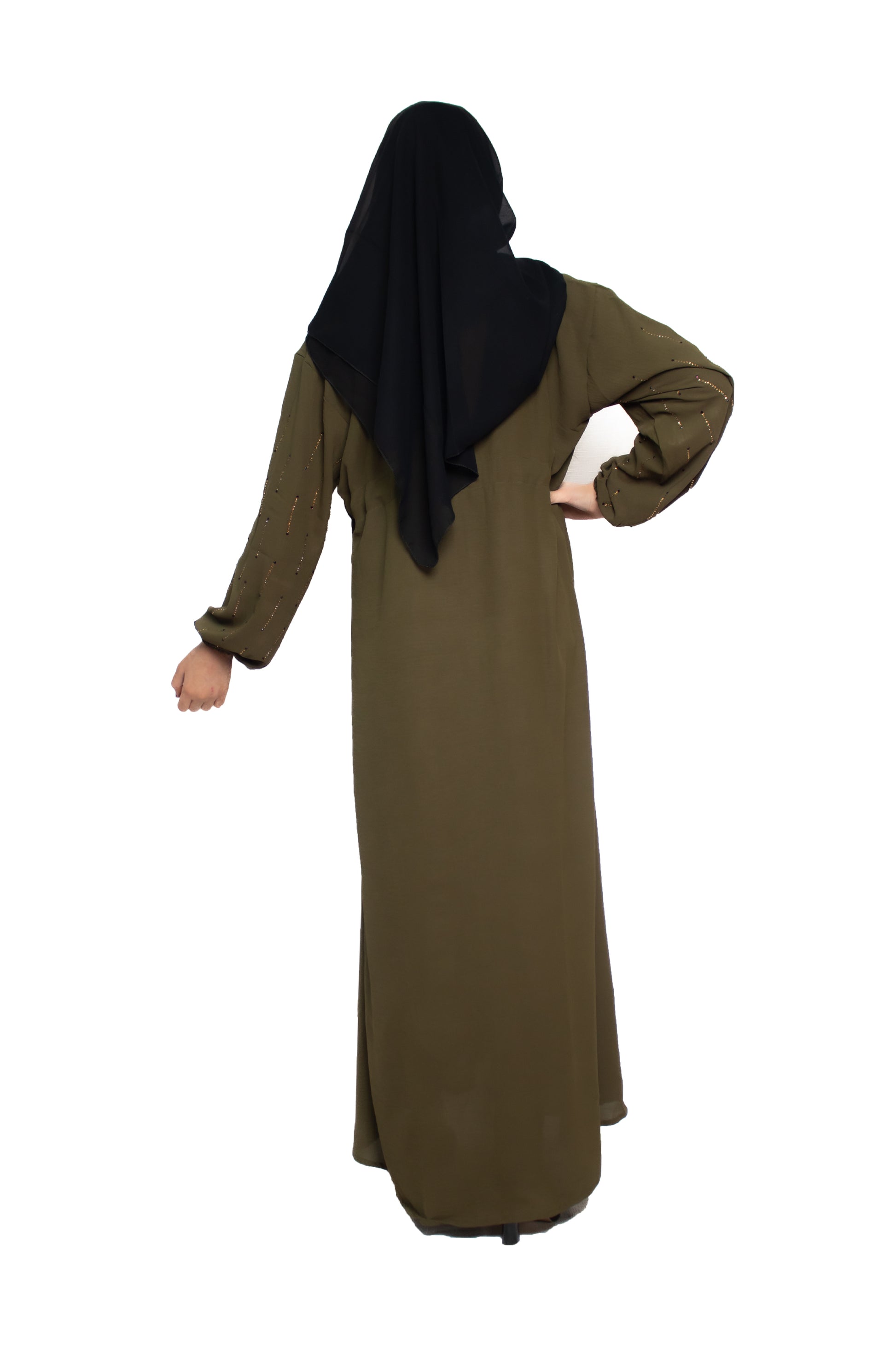 Modest City Self Design Mehandi Front Button With Ribbon Abaya or Burqa for Women & Girls-Series Laiba
