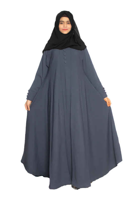 Modest City Self Design Plain Bottle Grey Front 4 Button Abaya or Burqa With Hijab for Women & Girls - Series Laiba