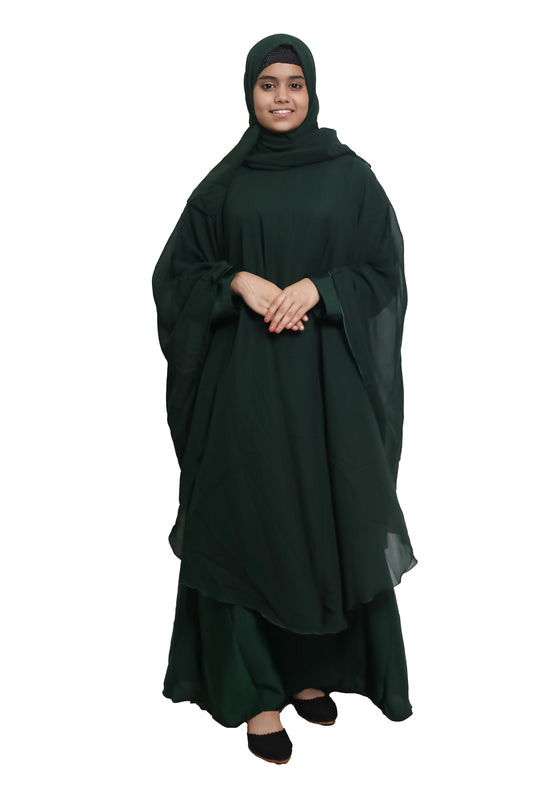 Modest City  Self Design Plain Green Farasha Nida Abaya or Burqa With Georgette Layer for Women & Girls-Series Laiba
