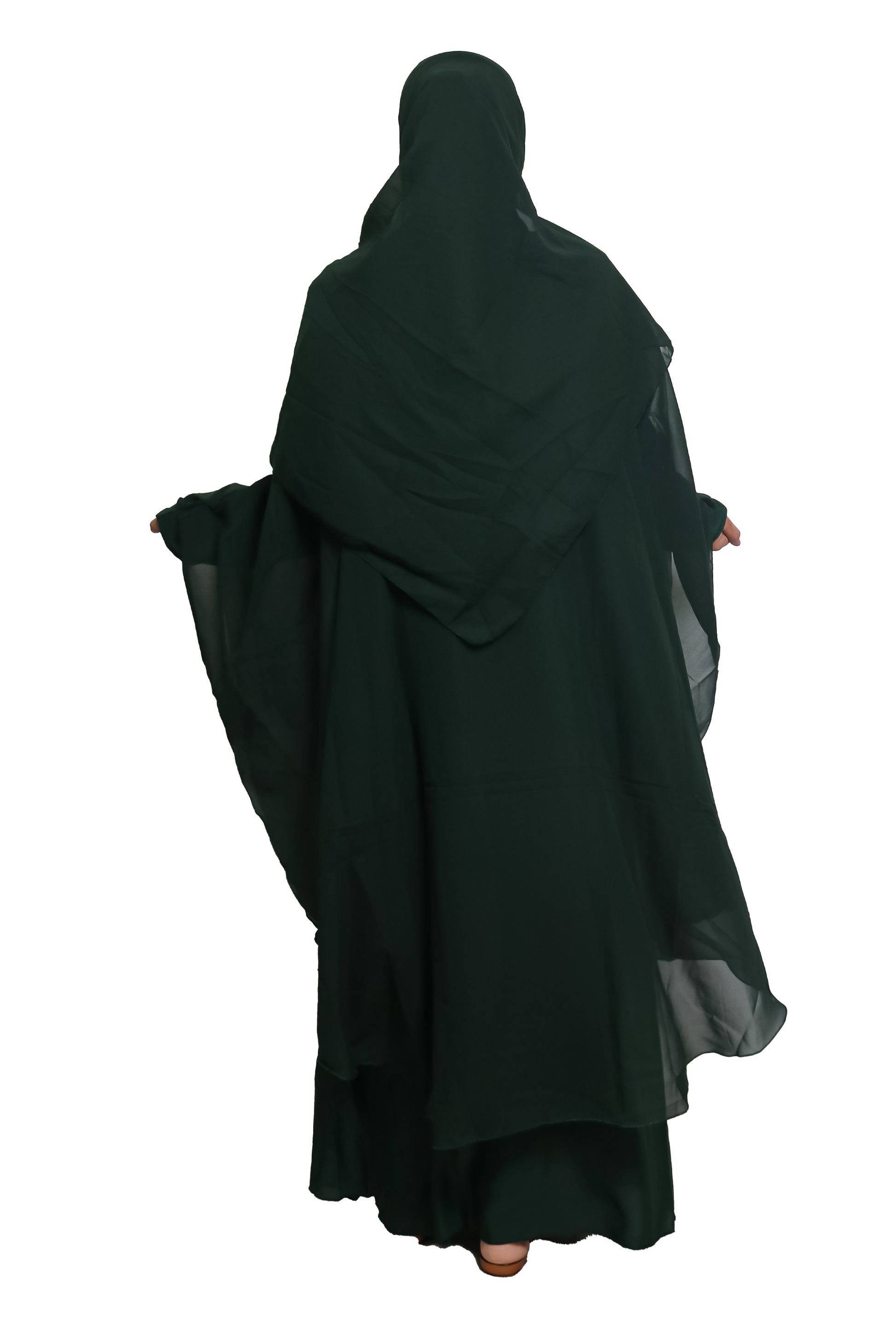 Modest City  Self Design Plain Green Farasha Nida Abaya or Burqa With Georgette Layer for Women & Girls-Series Laiba