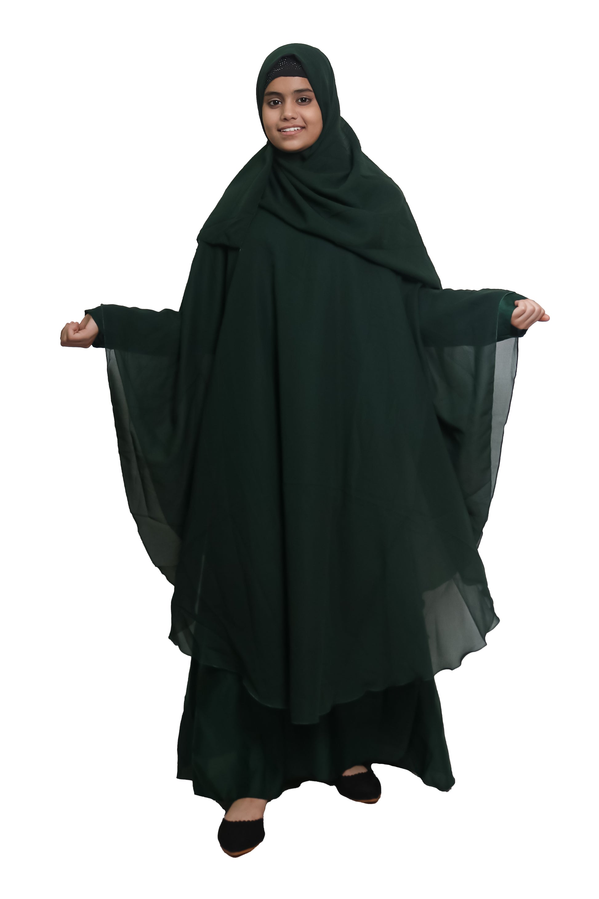 Modest City  Self Design Plain Green Farasha Nida Abaya or Burqa With Georgette Layer for Women & Girls-Series Laiba