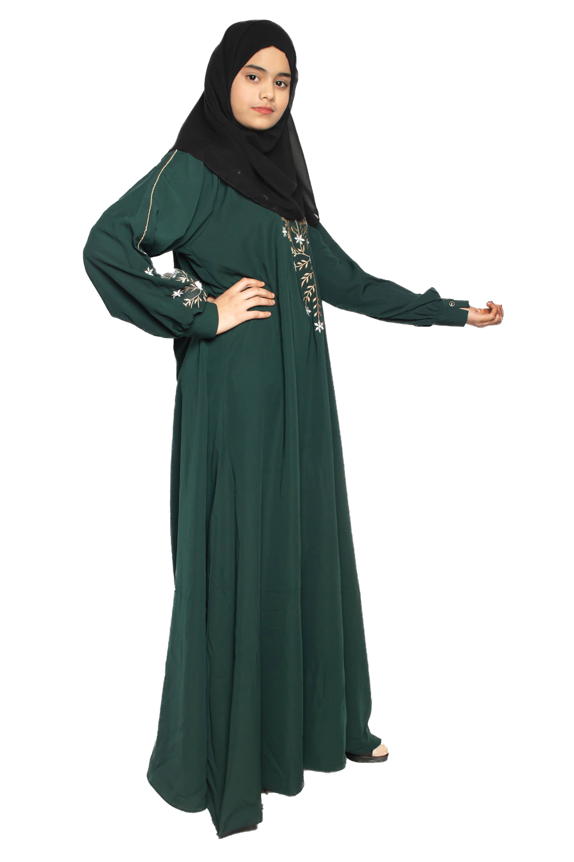 Modest City Beautiful Self Design Gala Embroidery Crepe Fabric Green Abaya or Burqa With Hijab for Women & Girls Series Laiba