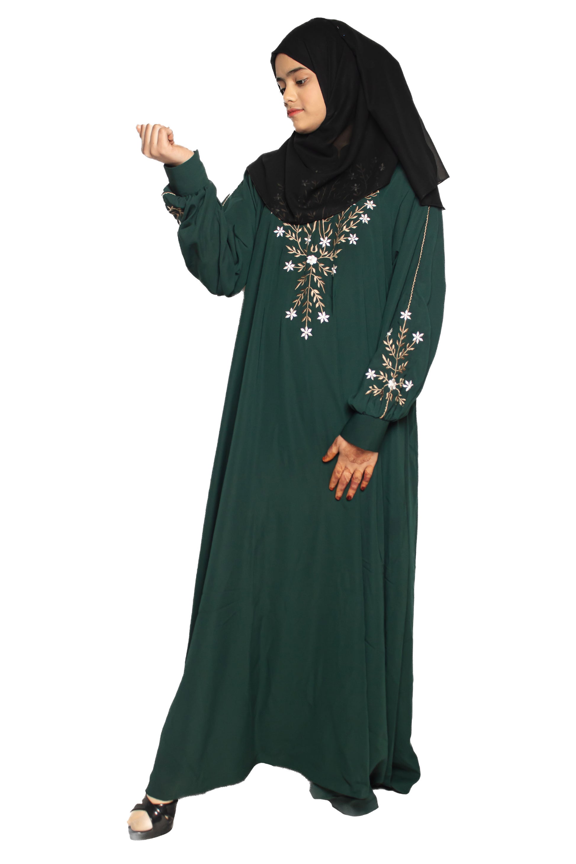 Modest City Beautiful Self Design Gala Embroidery Crepe Fabric Green Abaya or Burqa With Hijab for Women & Girls Series Laiba