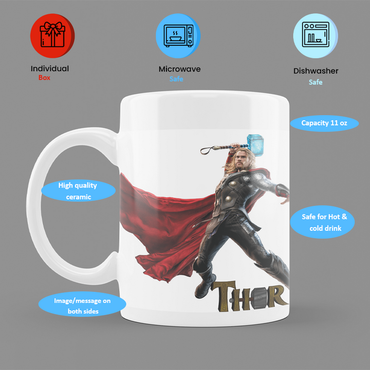 Modest City Beautiful Coffee Mug for Marvel | Avengers Lovers |'Thor' Printed White Ceramic Coffee Mug (350ml)