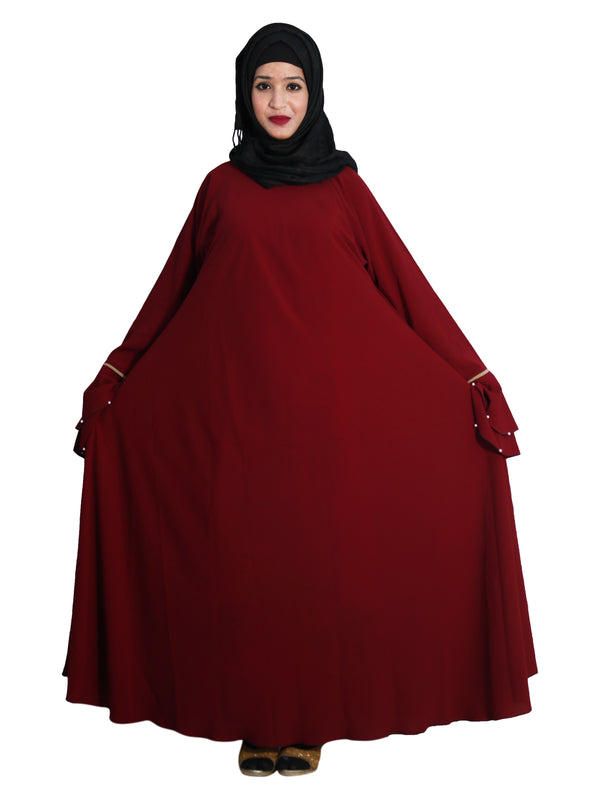 Beautiful Self Design Maroon Crepe Abaya Without Hijab_0609