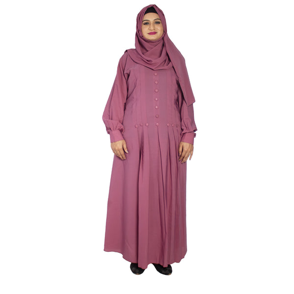 Beautiful Self Design Pink Button Crepe Abaya With Hijab_0939