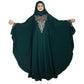 Beautiful Self Design Green Embroidered Kaftan Crepe Abaya With Hijab_0958