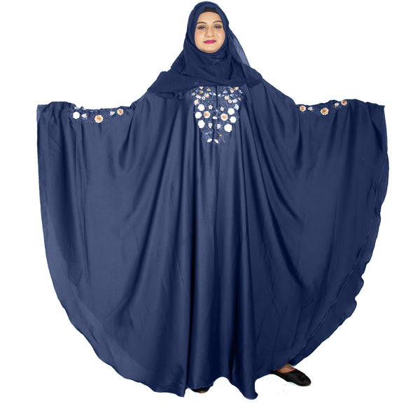 Beautiful Self Design Blue Kaftan Art Silk Abaya With Hijab_0970