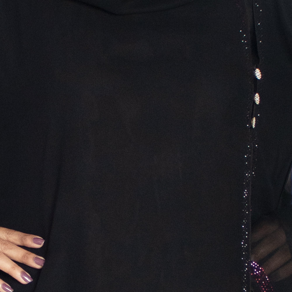 Beautiful Self Design Black Side Nag Work Art Silk Abaya With Hijab_0972