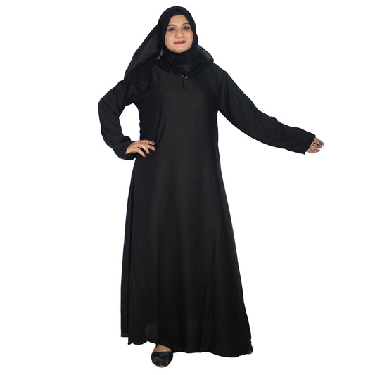 Beautiful Self Design Black Plain Aline Art Silk Abaya With Hijab_0981
