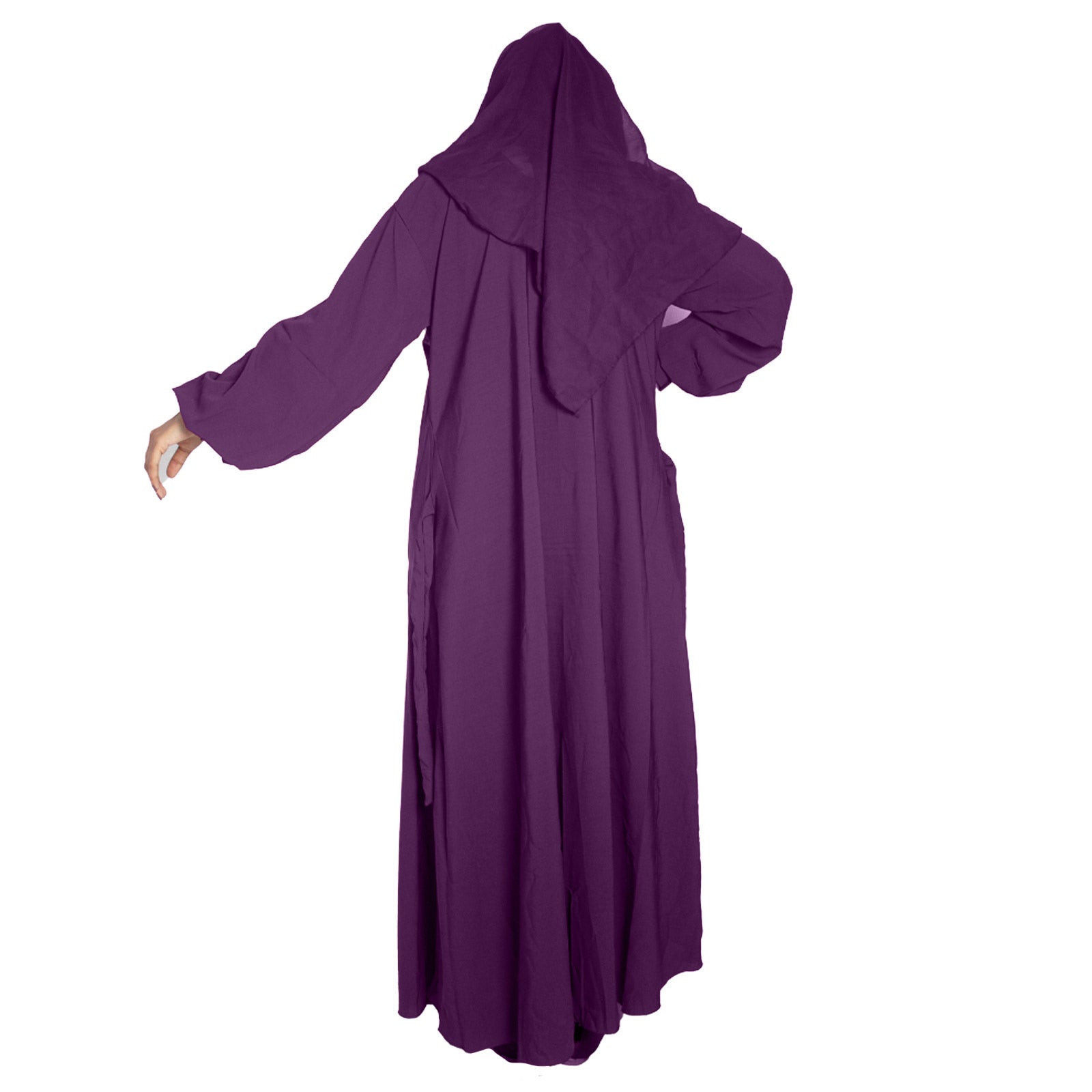 Beautiful Self Design Purple Pintex Button Crepe Abaya With Hijab_0985