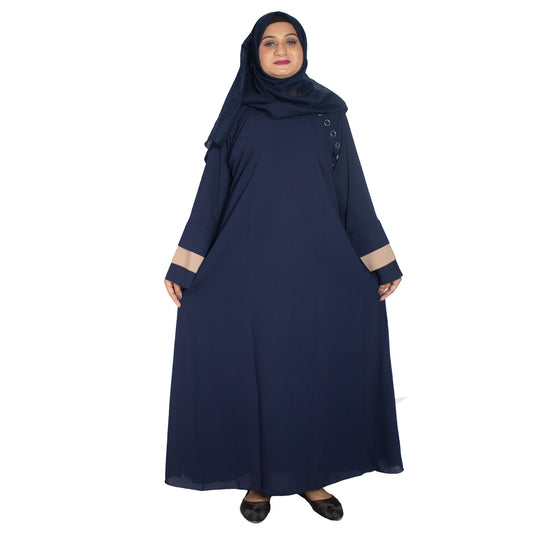 Beautiful Self Design Blue Frill Side Button Crepe Abaya With Hijab_0987
