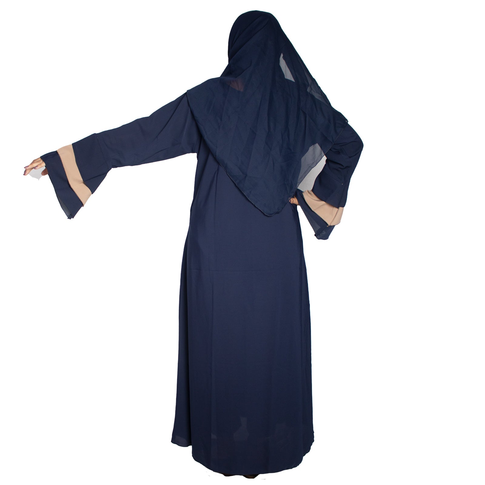 Beautiful Self Design Blue Frill Side Button Crepe Abaya With Hijab_0987