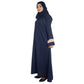 Beautiful Self Design Blue Frill Side Button Crepe Abaya With Hijab_0987