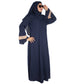 Beautiful Self Design Blue Frill Side Button Crepe Abaya With Hijab_0987