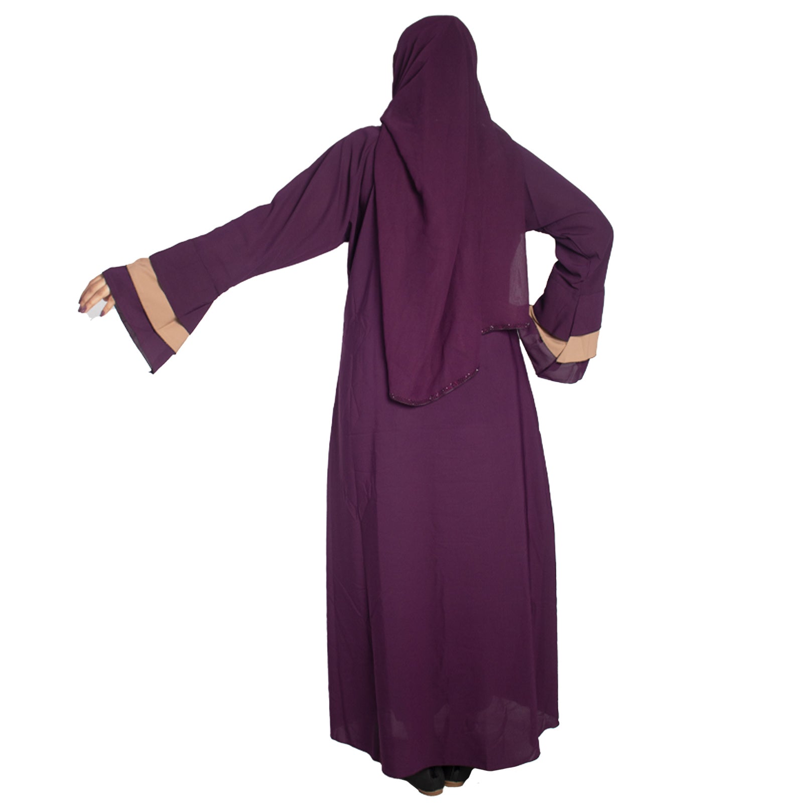 Beautiful Self Design Purple Frill Side Button Crepe Abaya With Hijab_0988