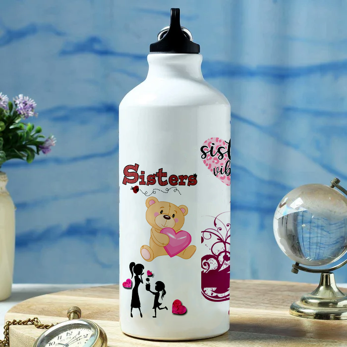 Modest City Beautiful 'Sister 2 Sister | World's Best Sister' Love You Design Printed Aluminum Sports Water Bottle (600ml) Sipper_009