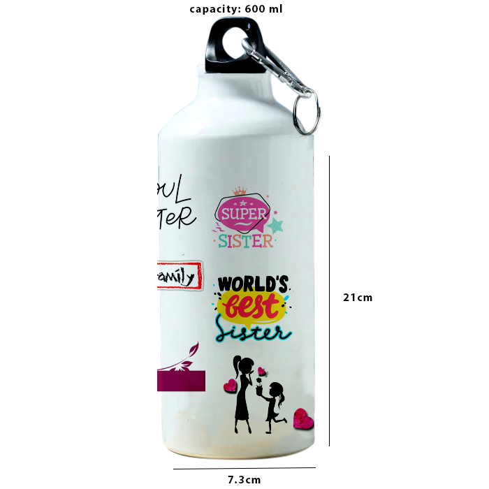 Modest City Beautiful 'Sister 2 Sister | World's Best Sister' Love You Design Printed Aluminum Sports Water Bottle (600ml) Sipper_009