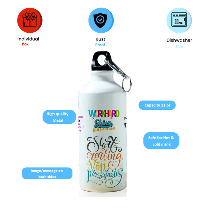 Modest City Beautiful Motivational Quote Design Printed Sports Water Bottles 600ml Sipper (Start Creating Stop Procrastinating)