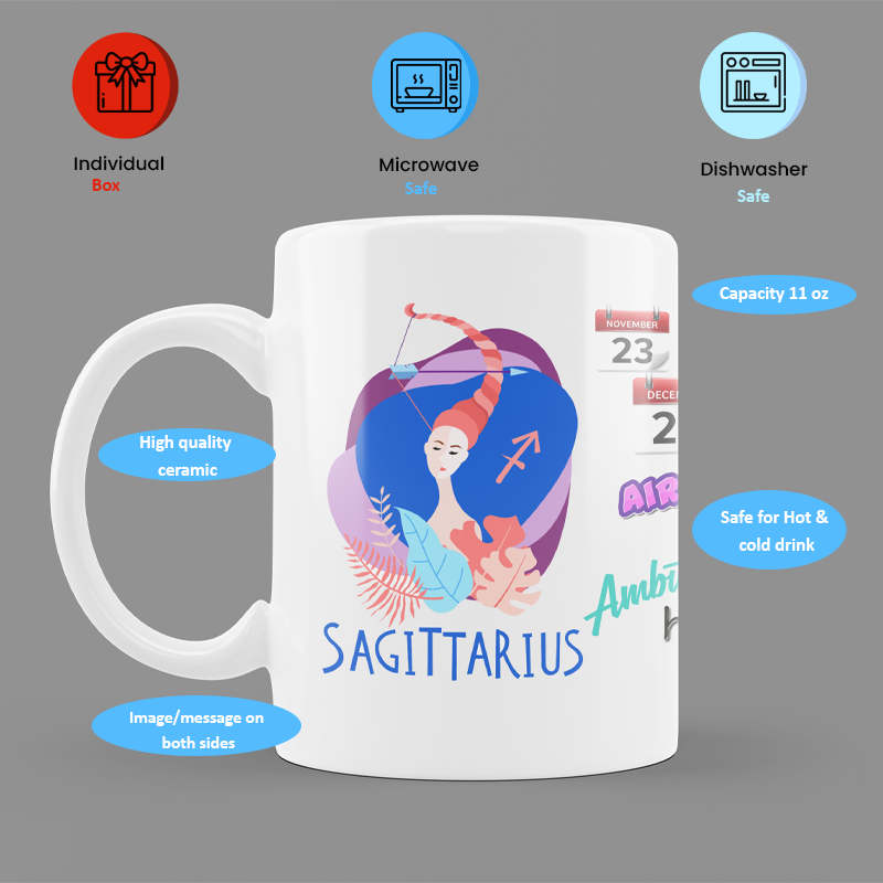 Modest City Beautiful Exclusive Sagittarius Zodiac Sign Round Ceramic Coffee Mug