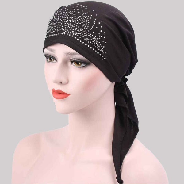 Beautiful Self Design Black Hosiery Hijab Cap for Girls & Women's