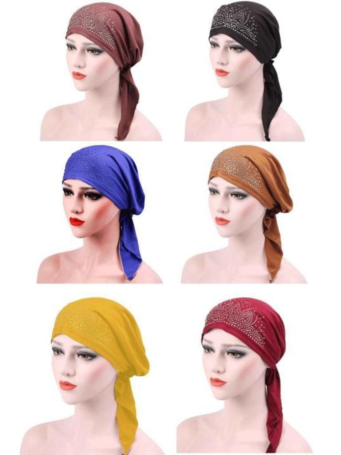Beautiful Self Design Multicolor Hosiery 6Combo Hijab Cap for Girls & Women's