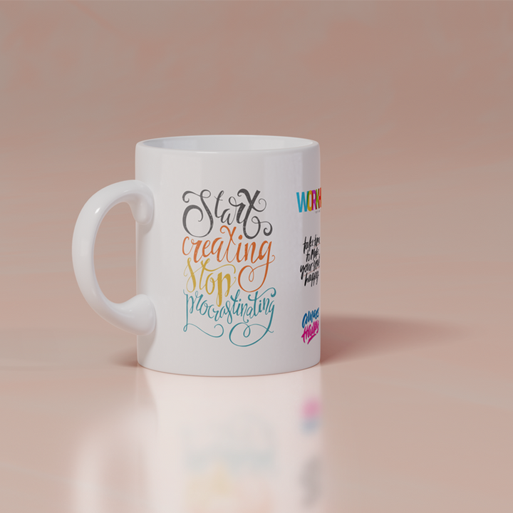 Modest City Beautiful Motivational Design Printed White Ceramic Coffee Mug (Start Creating Stop Procrastinating)