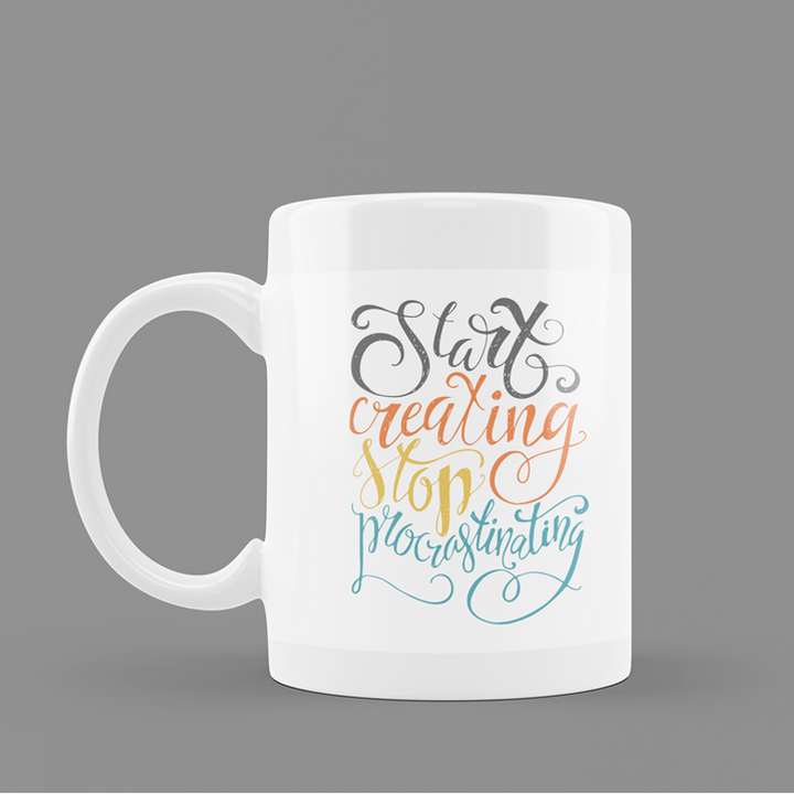Modest City Beautiful Motivational Design Printed White Ceramic Coffee Mug (Start Creating Stop Procrastinating)