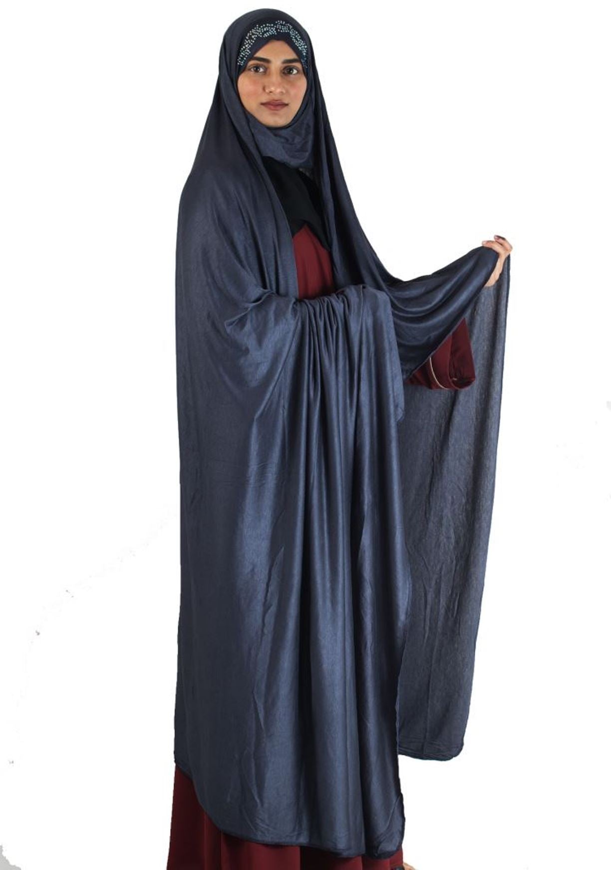 Beautiful Self Design Dark Blue Hosiery Irani Chadar_110