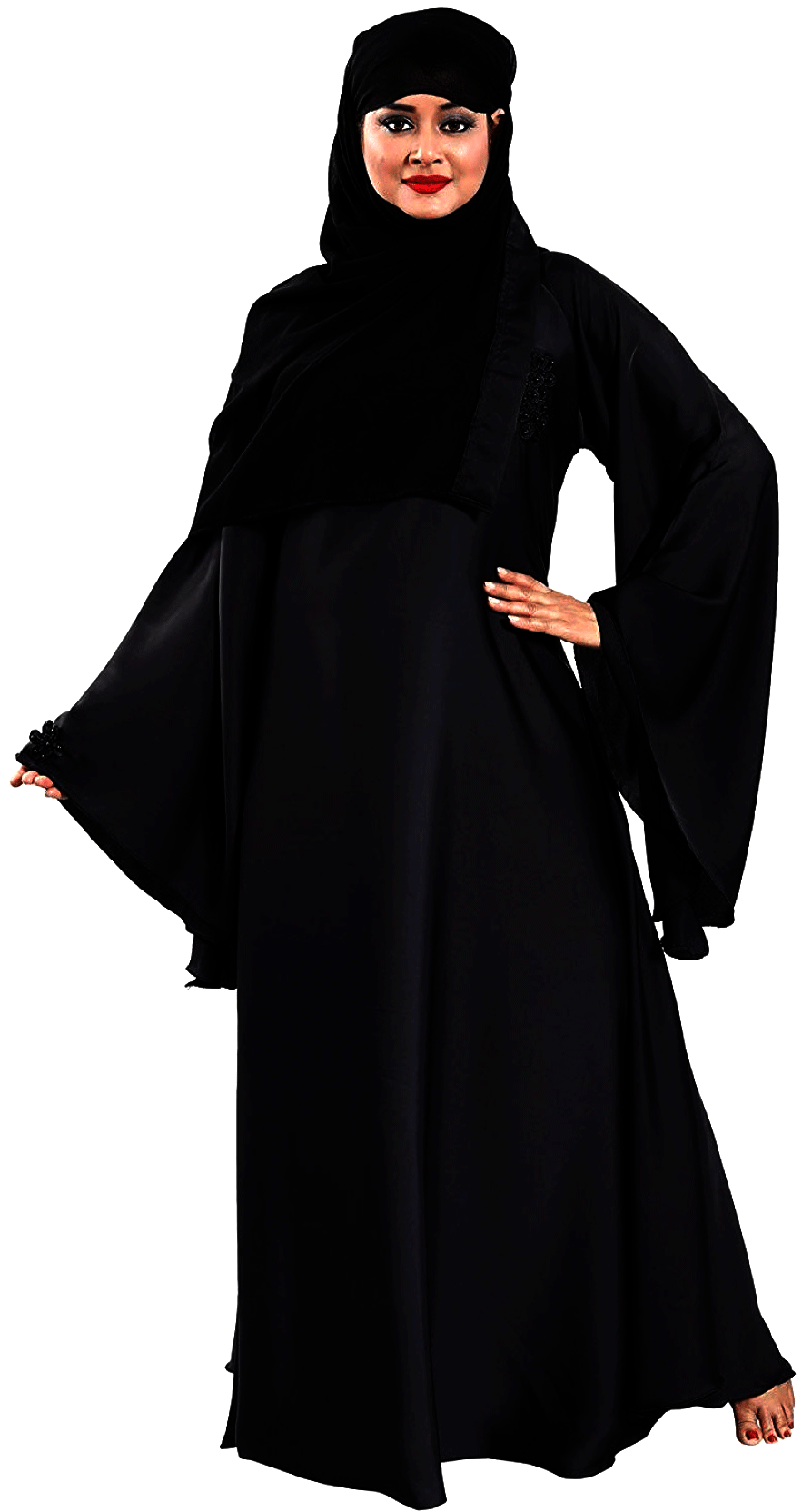 Beautiful Self Design Black Nida Art Silk Abaya With Hijab_0312