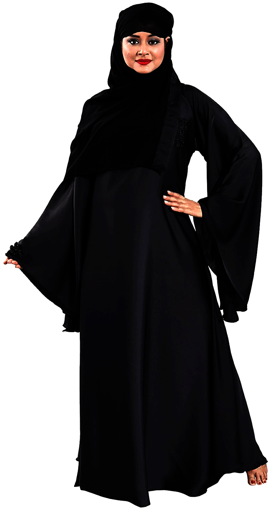 Products Beautiful Self Design Black Nida Art Silk Abaya With Hijab