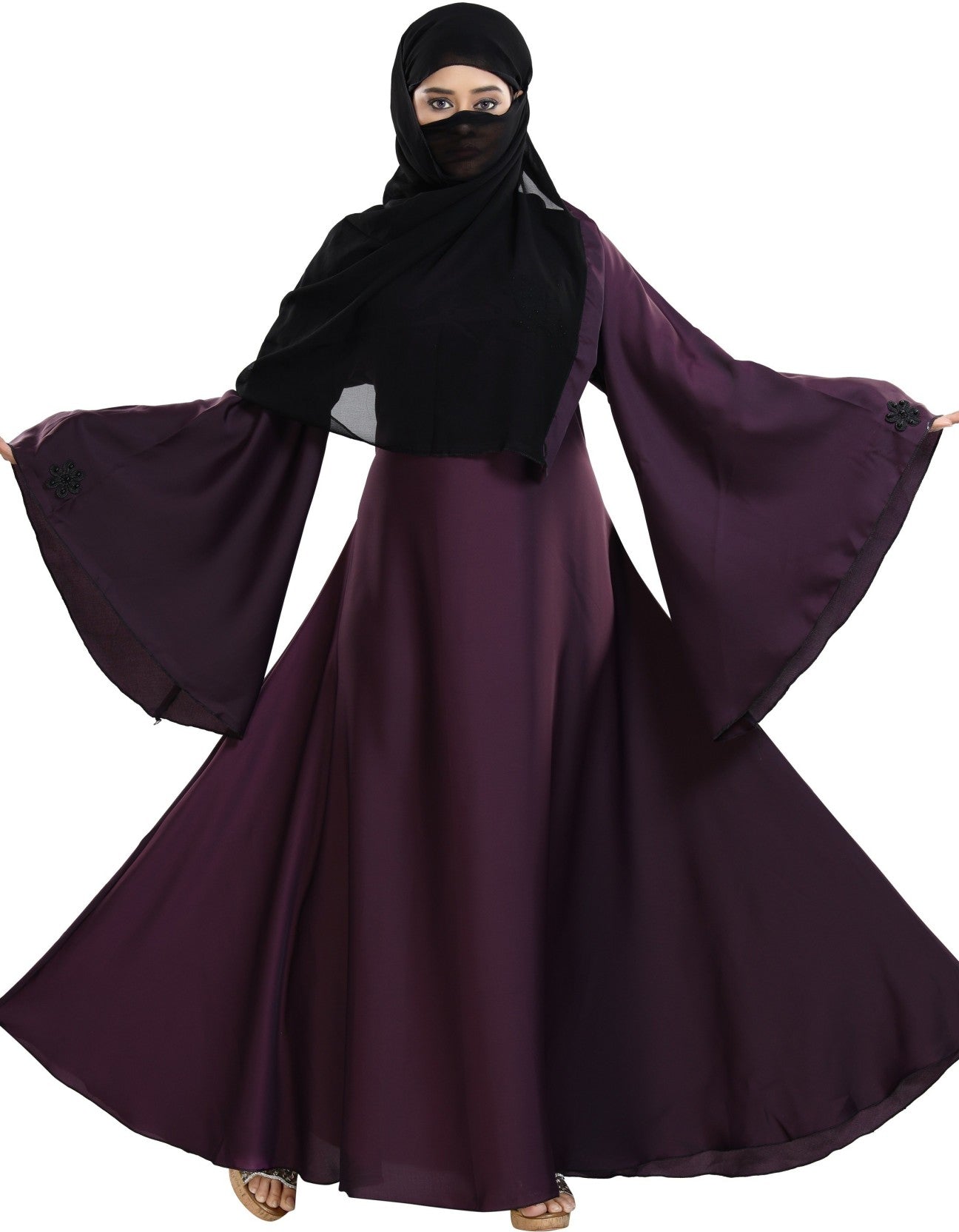 Beautiful Self Design Purple Nida Art Silk Abaya With Hijab