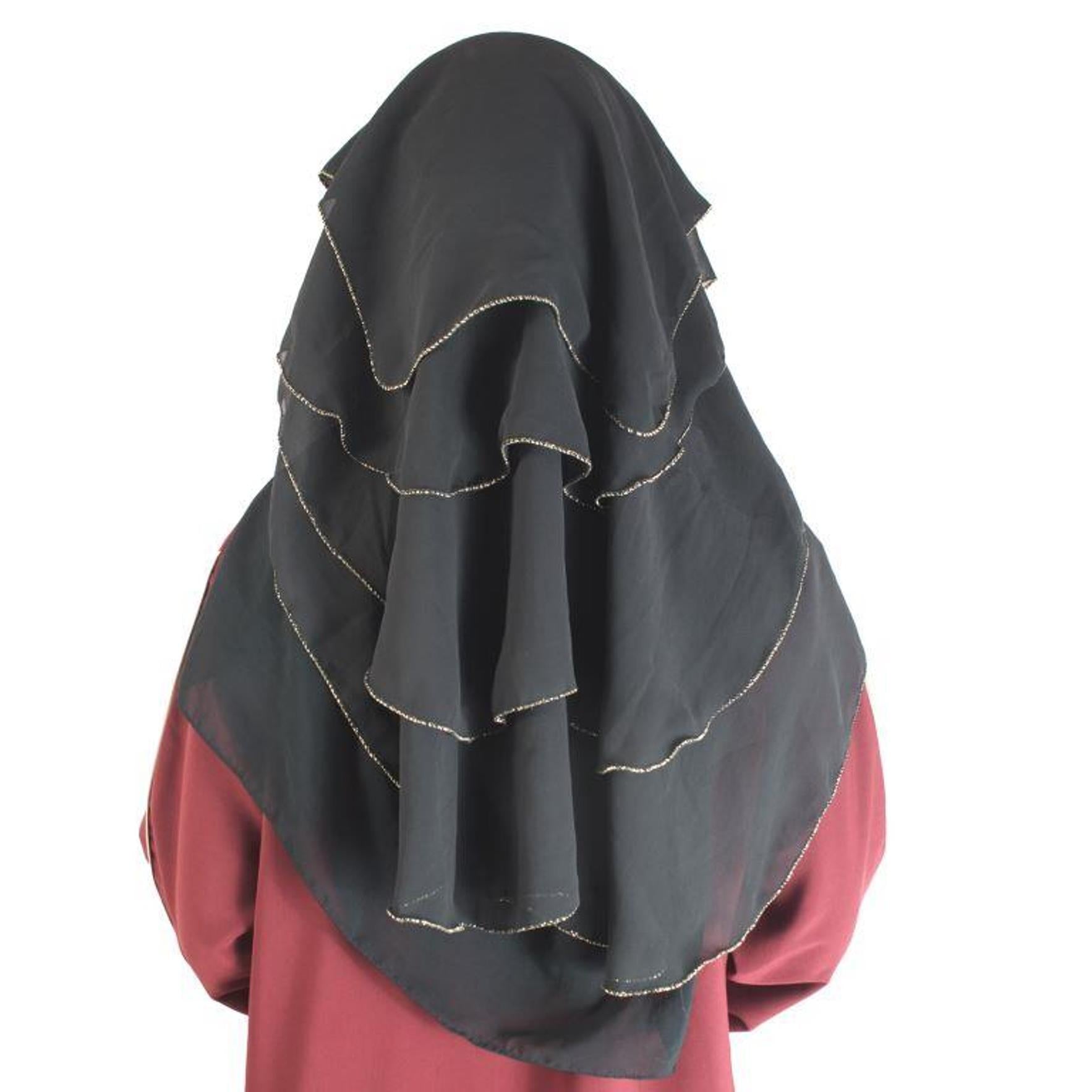 Beautiful Self Design Golden 4 Layer Georgette 3Combo Nose Piece (Niqab_003)
