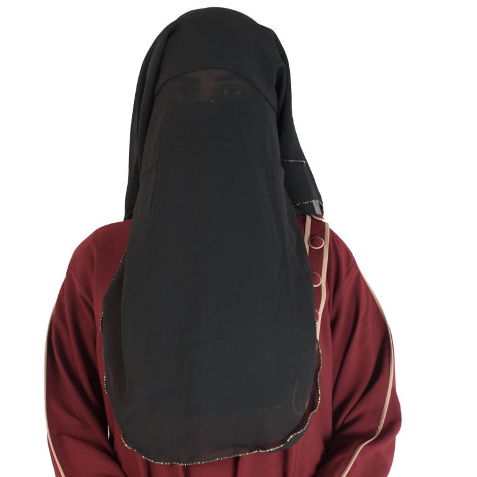 Beautiful Self Design Golden 4 Layer Georgette Nose Piece (Niqab_006)