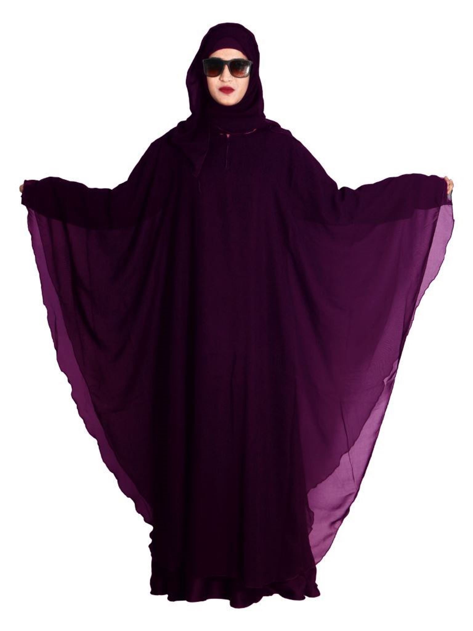 Beautiful Self Design Purple Farasha Art Silk Abaya With Hijab_0304