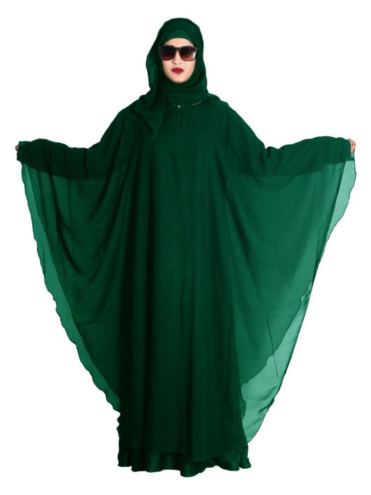 Products Beautiful Self Design Green Farasha Art Silk Abaya With Hijab