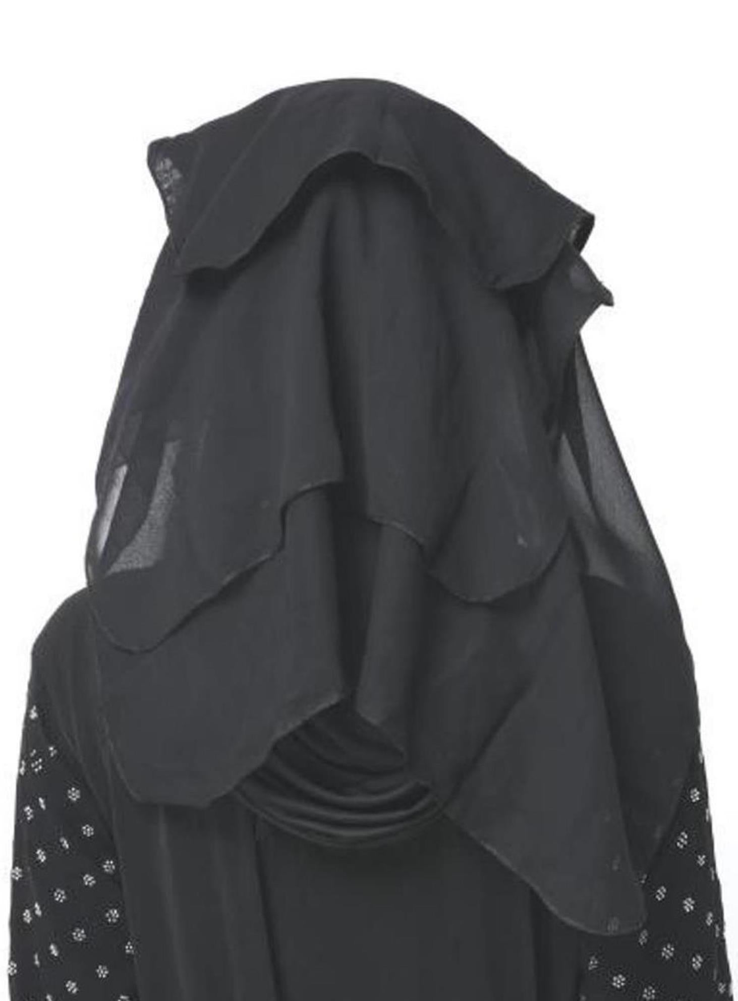 Copy of Beautiful Self Design  black 3Layer Georgette Nose Piece (Niqab_009)